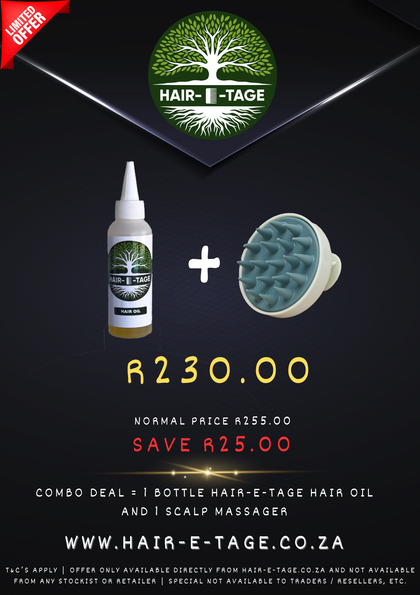 Limited Offer - 1x Bottle Hair-E-Tage Hair Oil + 1x Scalp Massager